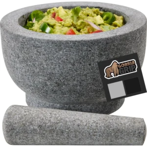 Gorilla Grip 100% Granite Slip Resistant Mortar and Pestle Set, Stone Guacamole Spice Grinder Bowls, Large Molcajete for Mexican Salsa Avocado Taco Mix Bowl, Kitchen Cooking Accessories, 1.5 Cup, Gray Home & Kitchen