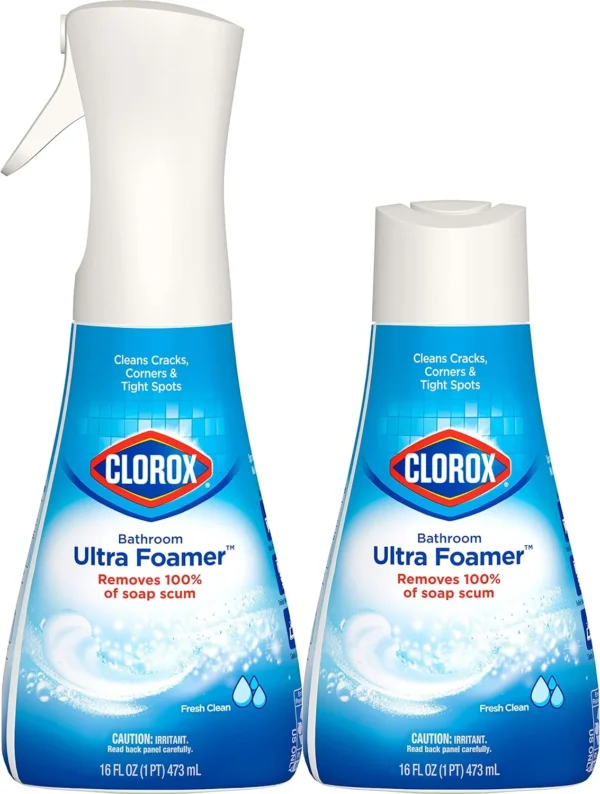 Clorox Bathroom Ultra Foamer, Household Essentials, Fresh Clean, 1 Spray and 1 Refill, 16 Fl Oz Each (Package May Vary) Health & Household