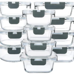 M MCIRCO 24-Piece Glass Food Storage Containers with Upgraded Snap Locking Lids,Glass Meal Prep Containers Set – Airtight Lunch Containers, Microwave, Oven, Freezer and Dishwasher Home & Kitchen