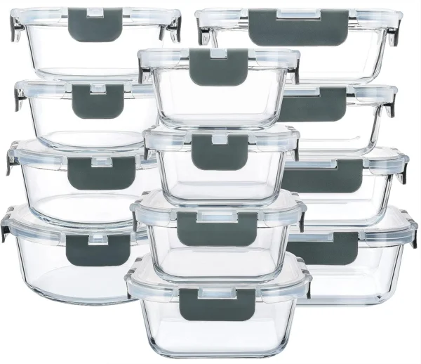 M MCIRCO 24-Piece Glass Food Storage Containers with Upgraded Snap Locking Lids,Glass Meal Prep Containers Set – Airtight Lunch Containers, Microwave, Oven, Freezer and Dishwasher Home & Kitchen